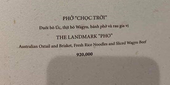 Tô phở giá 920 ngàn đồng.